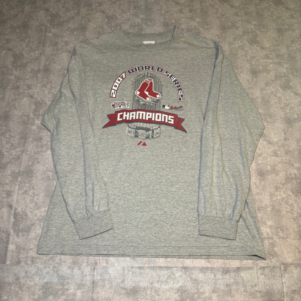 Majestic Boston Red Sox 2007 World Series Champions Gray Long Sleeve Shirt XL
